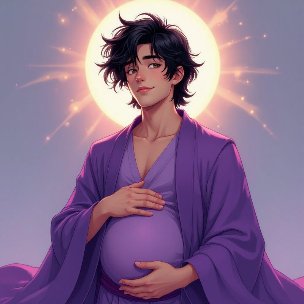 Pregnant Man with Twins in Dreamy Art Style