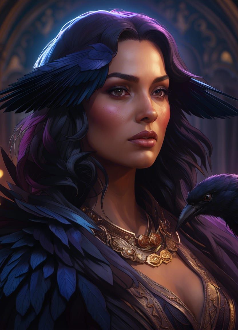 Detailed Raven Portrait in Art Nouveau Style