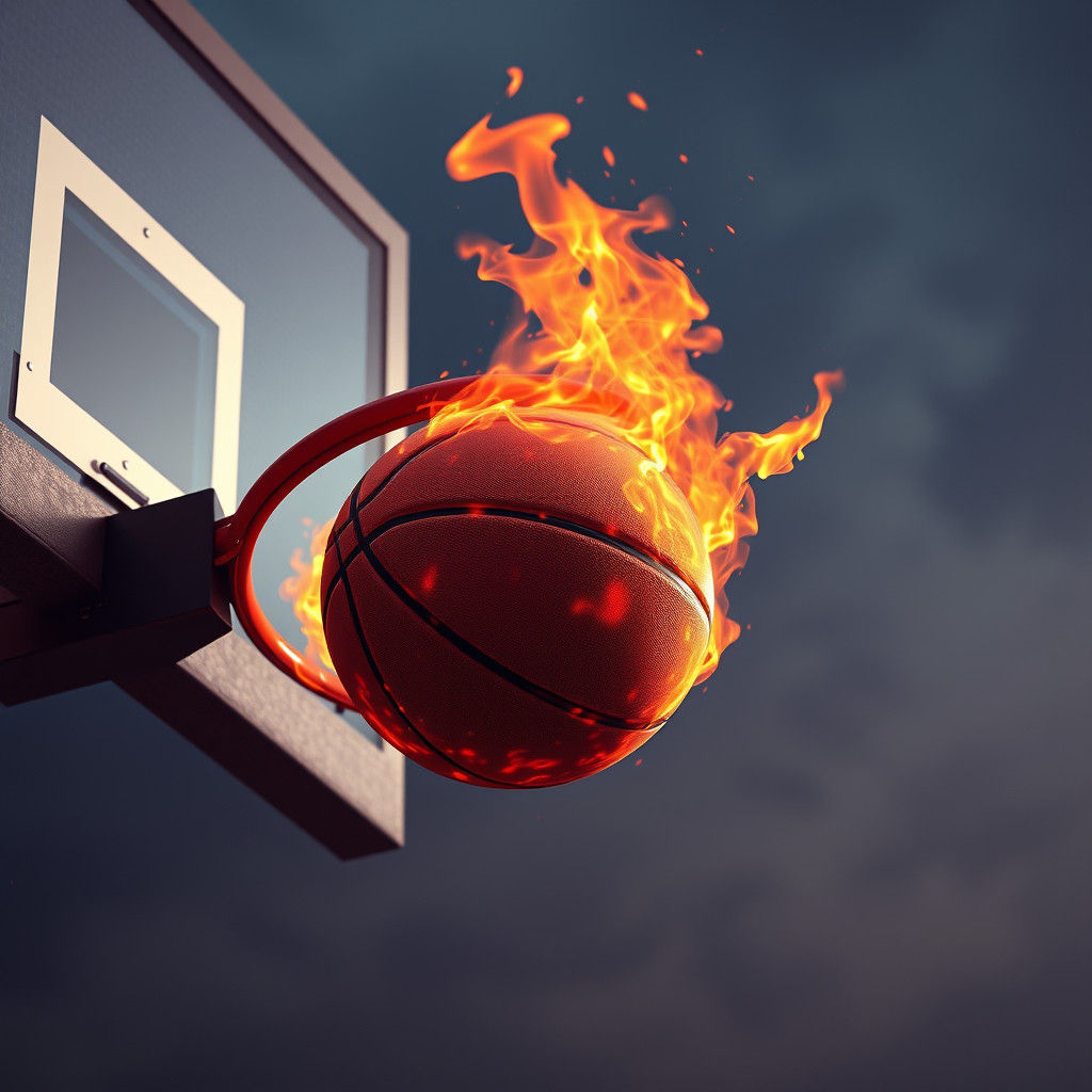 Flaming Basketball in Hoop: Detailed Matte Painting