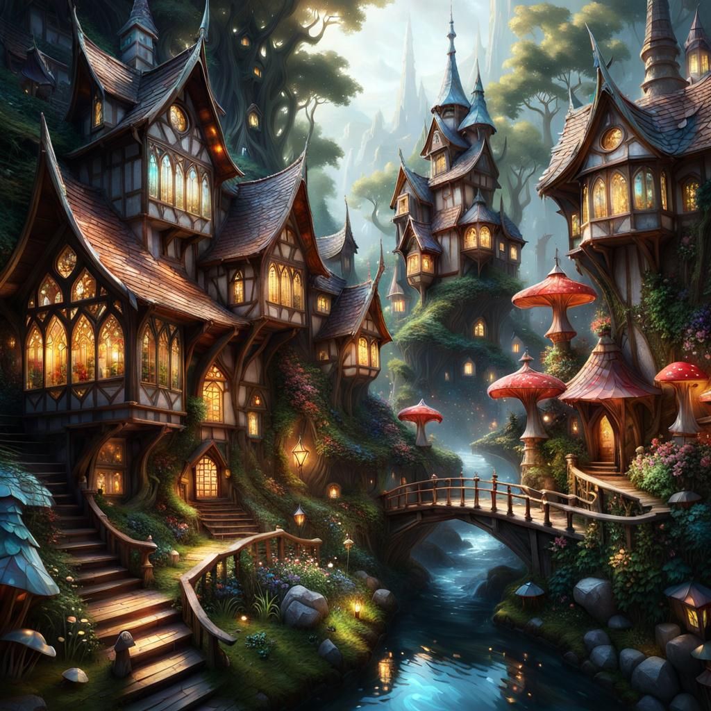 Stained glass Fairytale village