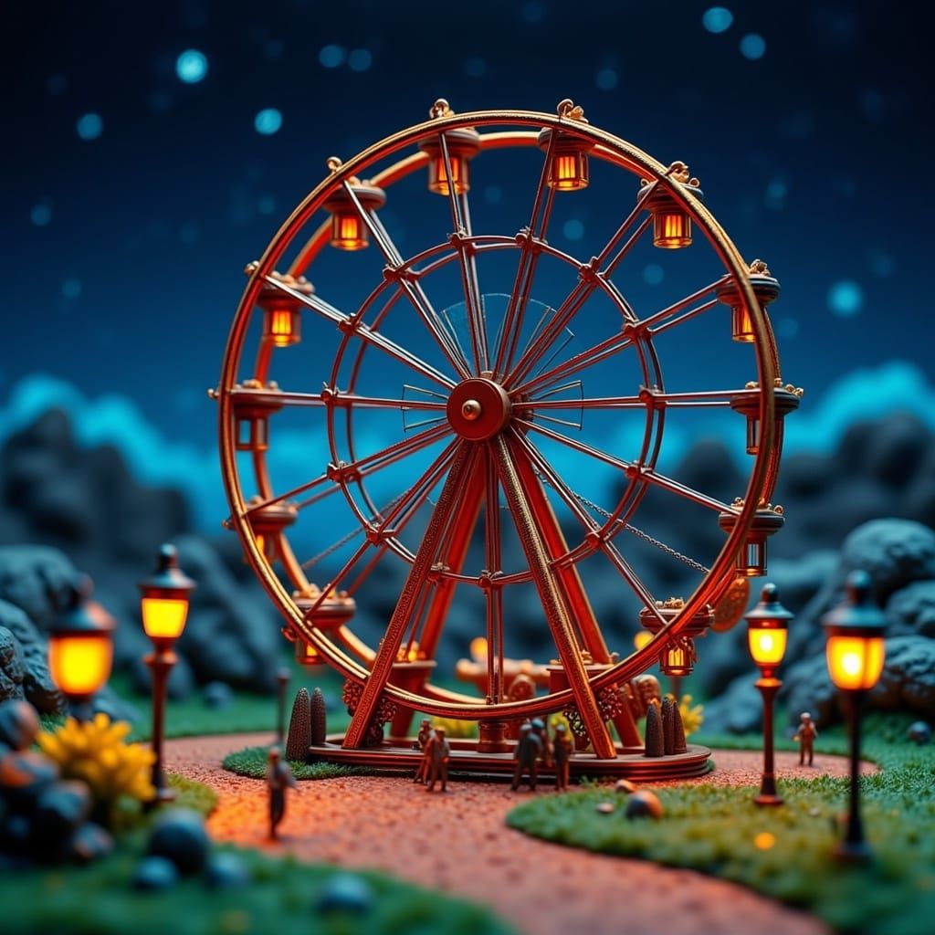 Whimsical Ferris Wheel Diorama in Futuristic Style