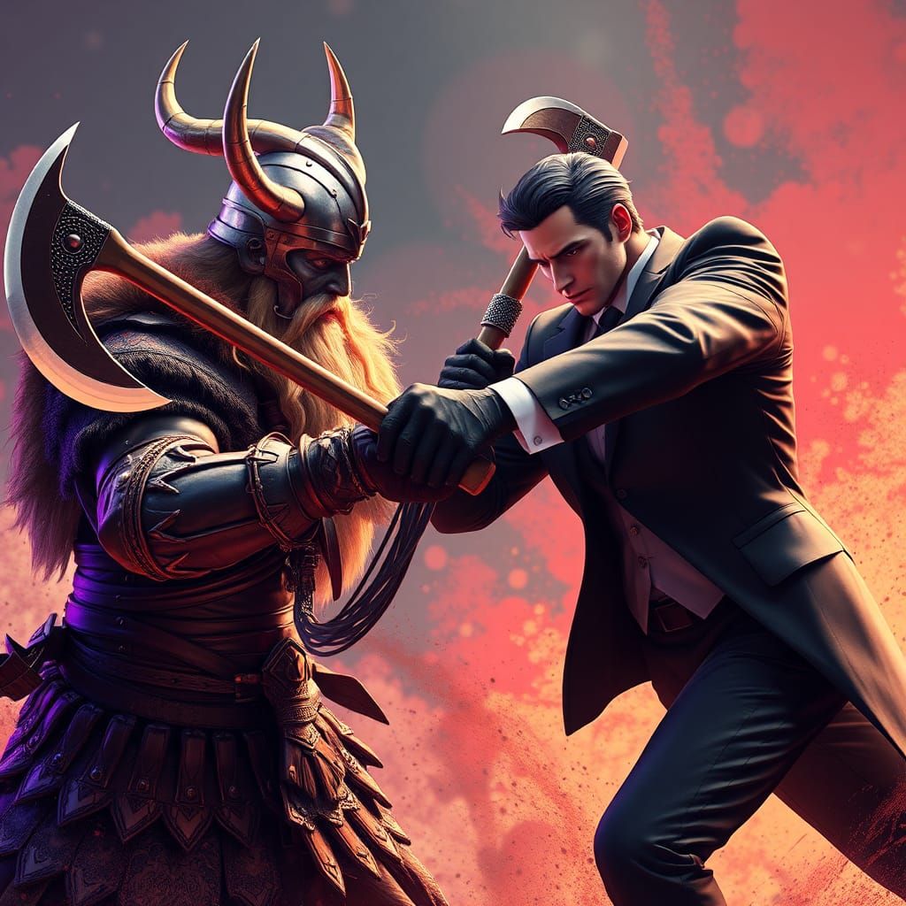 Viking Warrior vs Butler: Anime-Inspired 3D Art