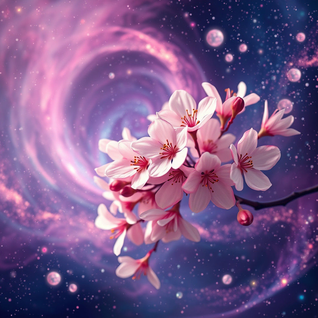 Cosmic Cherry Blossoms in a Visionary Style