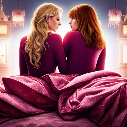 Cuddling Teenage Girls in Fluffy Bed: Photorealistic Image