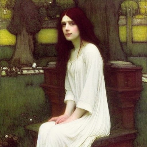 Samara Morgan in White, Pre-Raphaelite Style