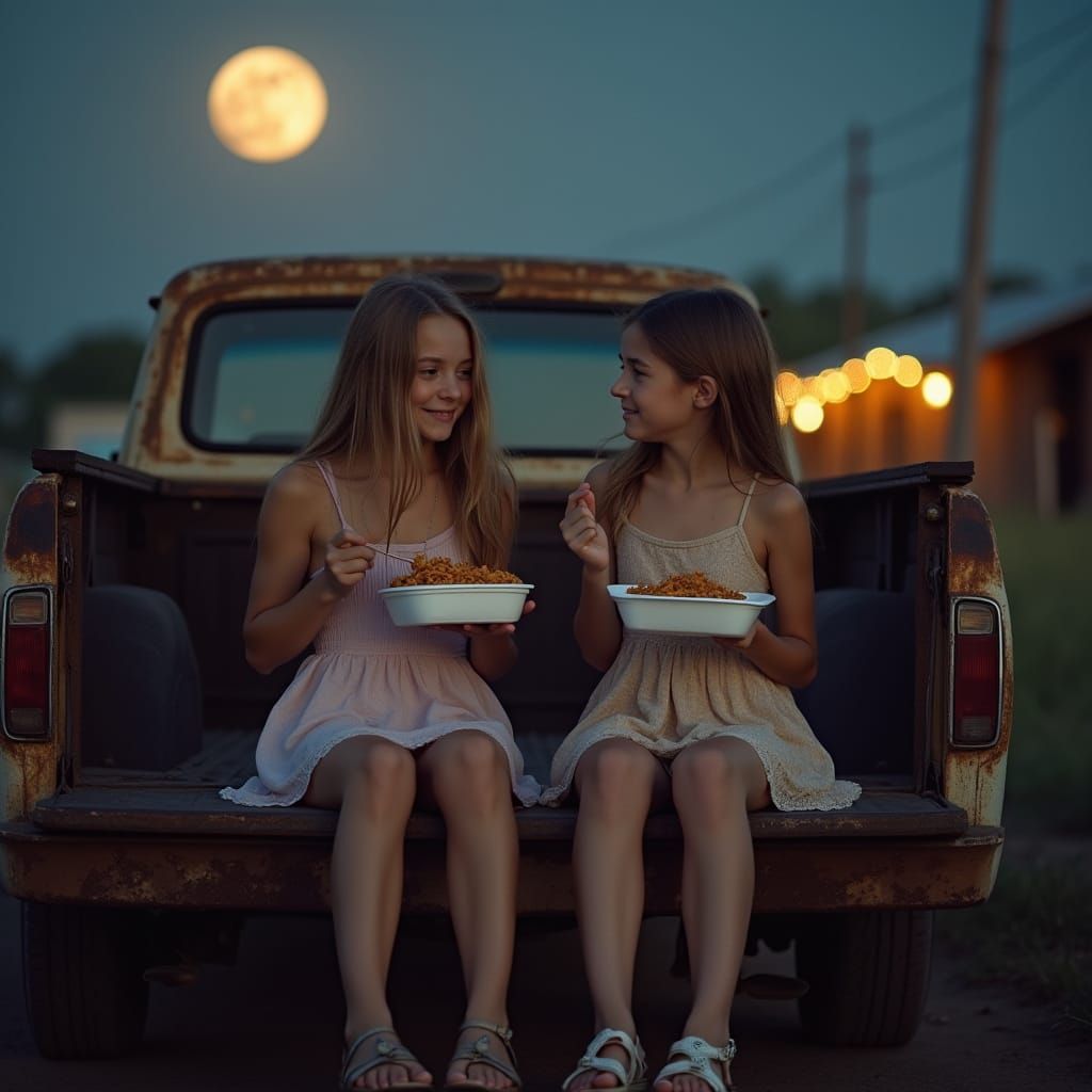 Girls Enjoy Stir-Fry on Summer Evening