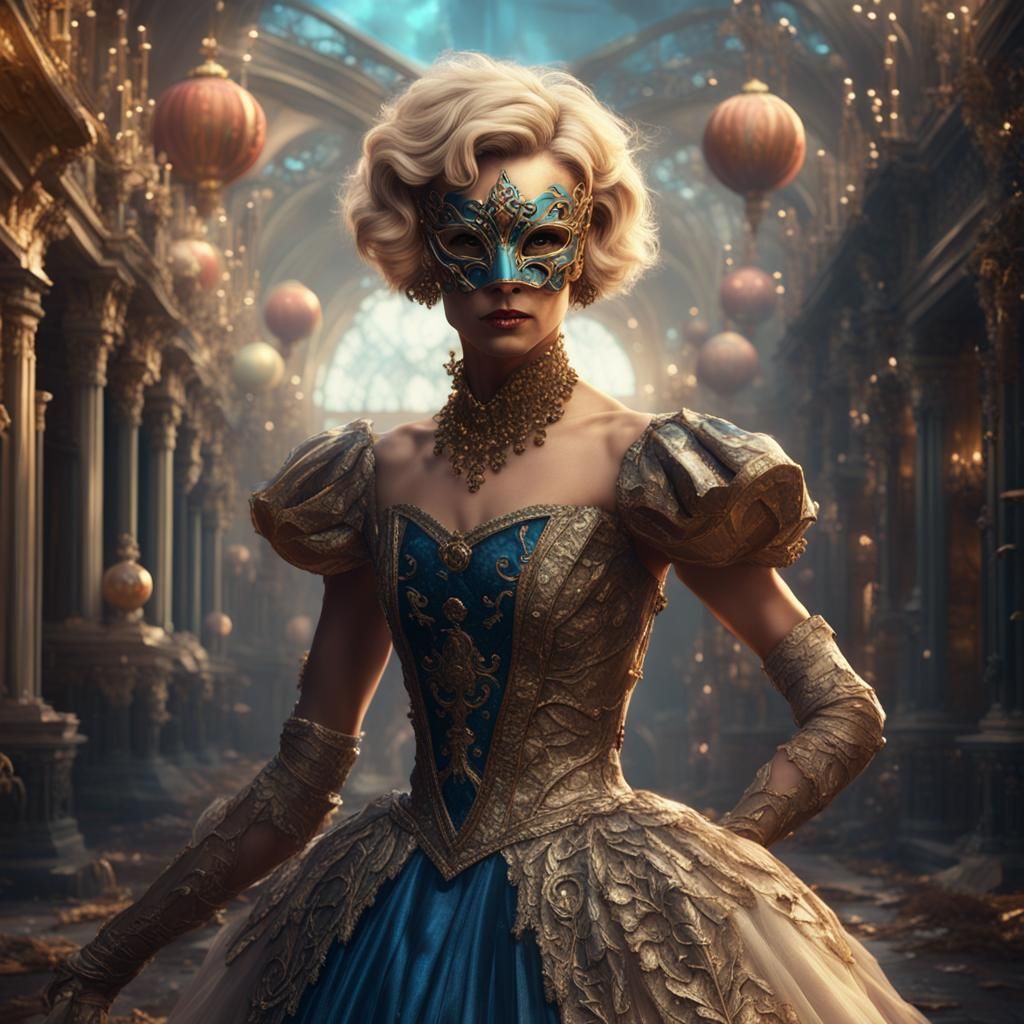 Blonde Woman in Mask: Fantasy Concept Art