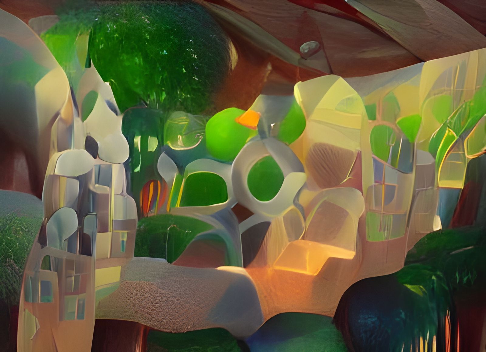 Abstract Cubist Cityscape with Bubble Houses
