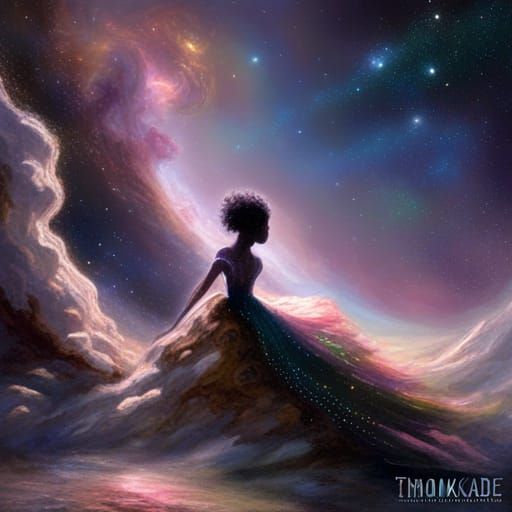 Girl Rides Comet Through Ethereal Universe