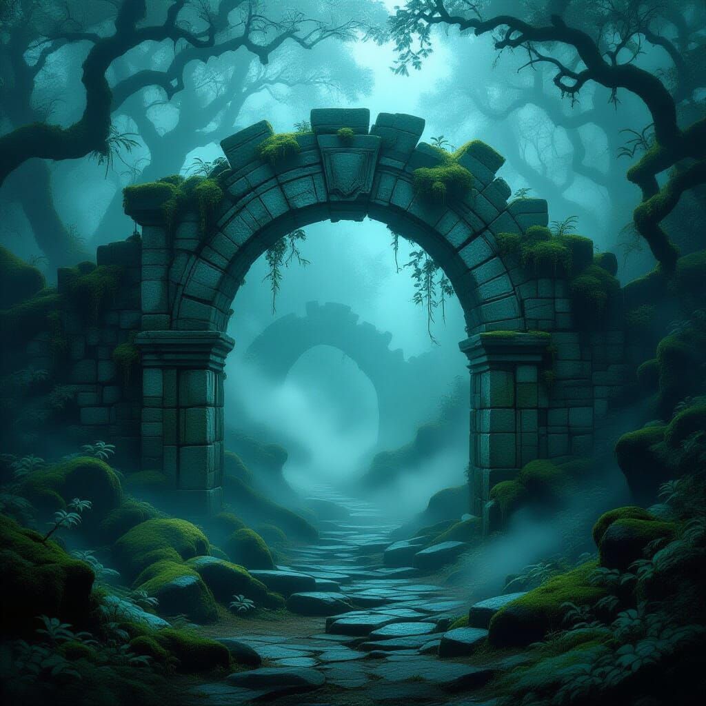 Mysterious Forest Archway in Dark Fantasy Concept Art
