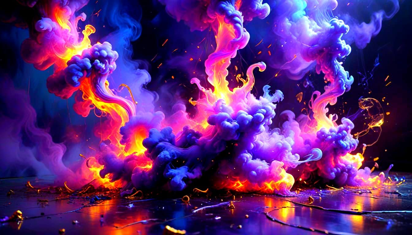 Surreal Phenomenon in Oil Painting with Purple Smoke