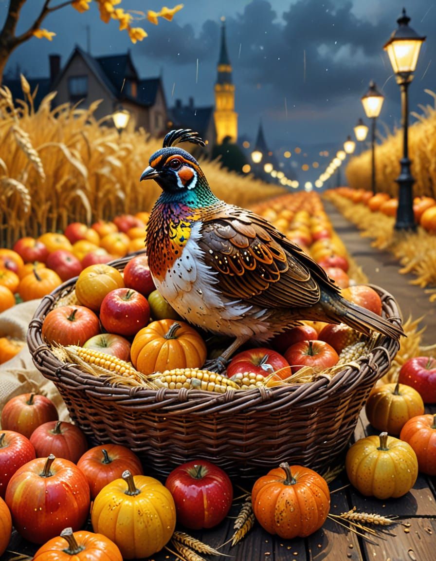 Autumn Harvest: Steampunk Quail in Golden Field