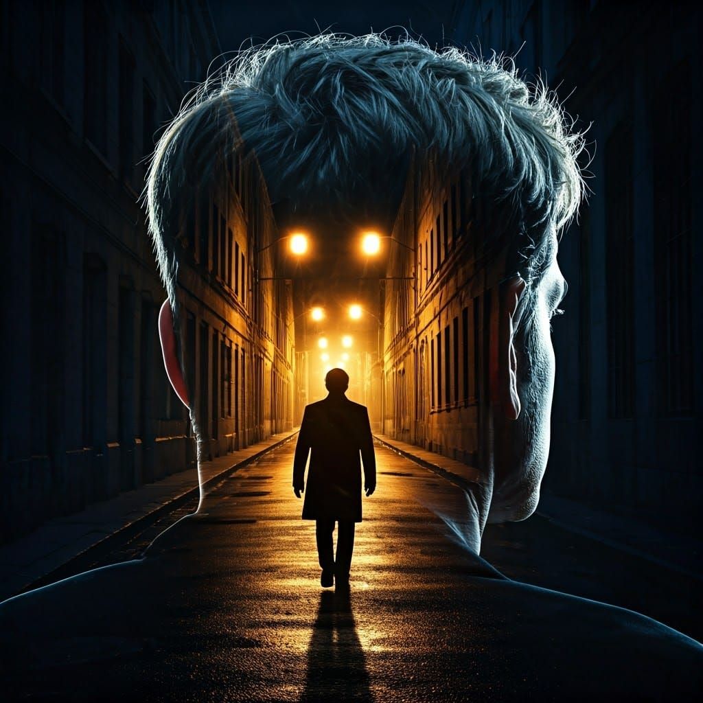 Man's Head Surrounded by Haunting Streetlights in Exorcist S...