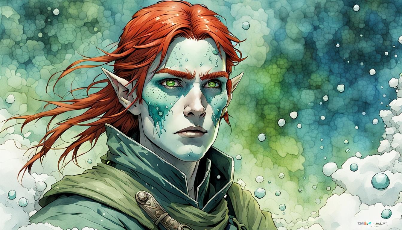 Elven Rogue in Icy Landscape: Digital Watercolor