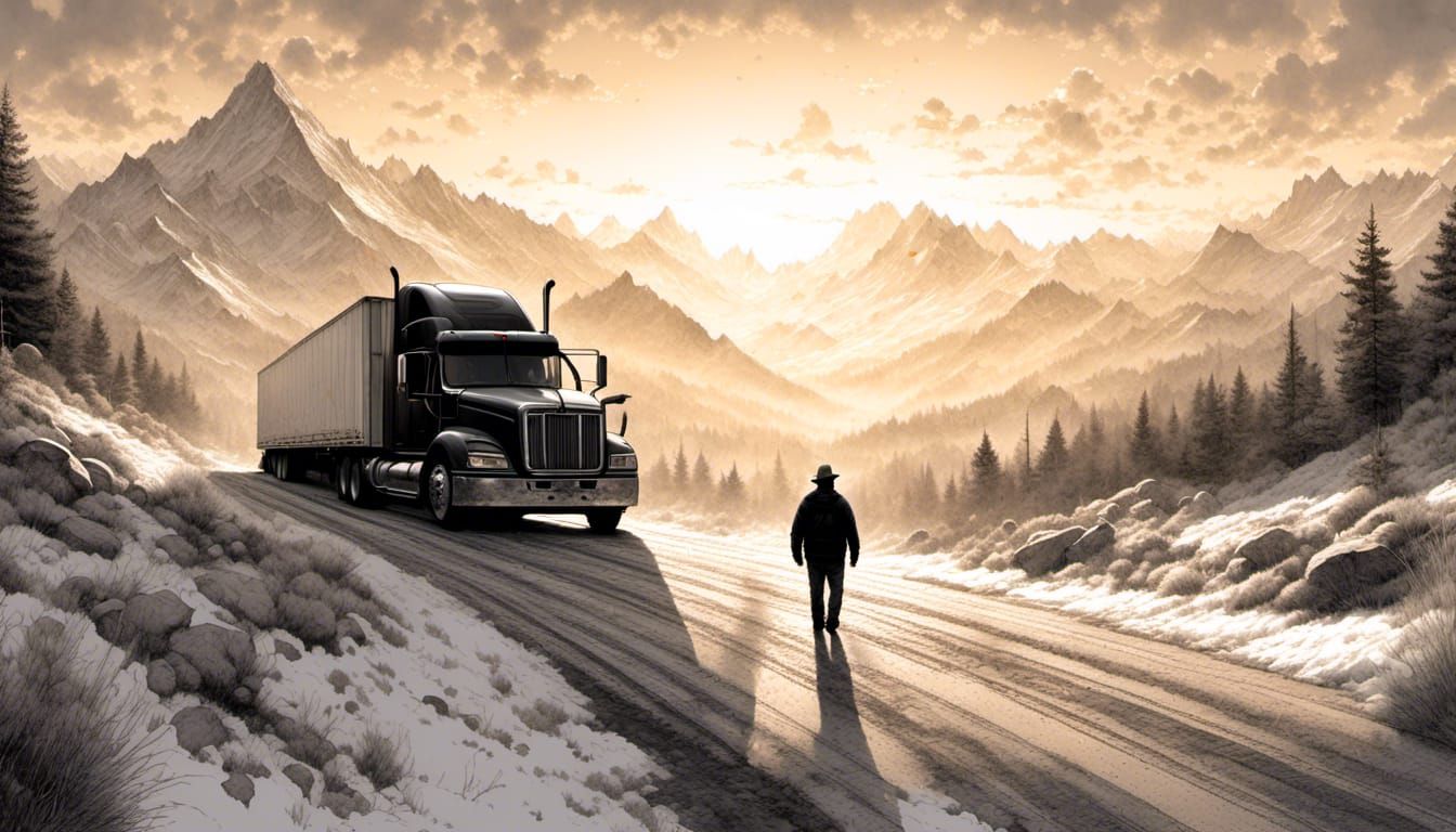 Colorado mountains showing through the silhouette of a truck...