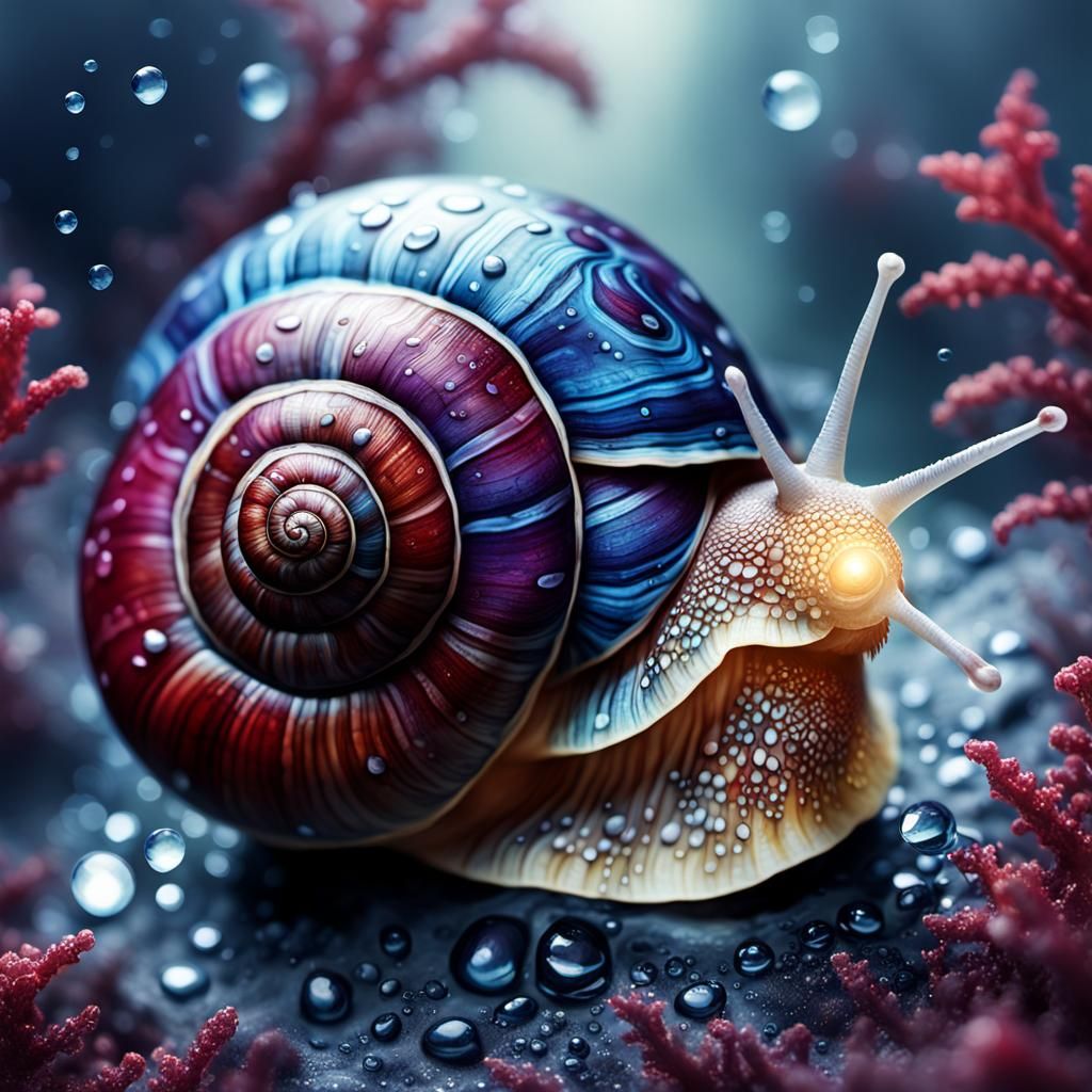 Burgundy Snail with Fractal Shell in Art Nouveau Style