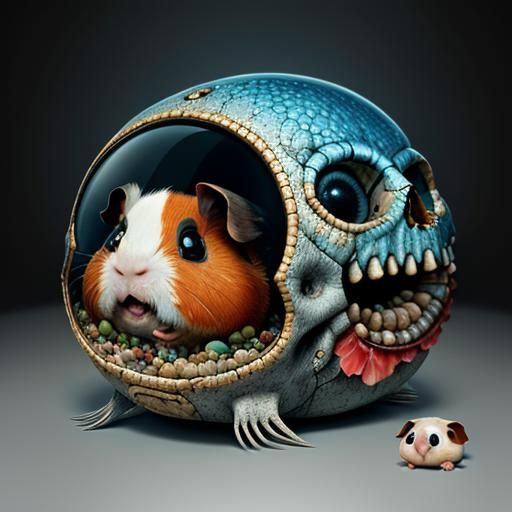 Surreal Guinea Pig in Skull: 3D Pixar Style