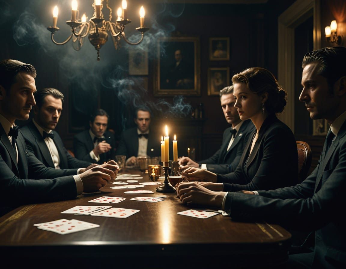 Members of an Exclusive Club Play Cards in a Dark, Luxurious...