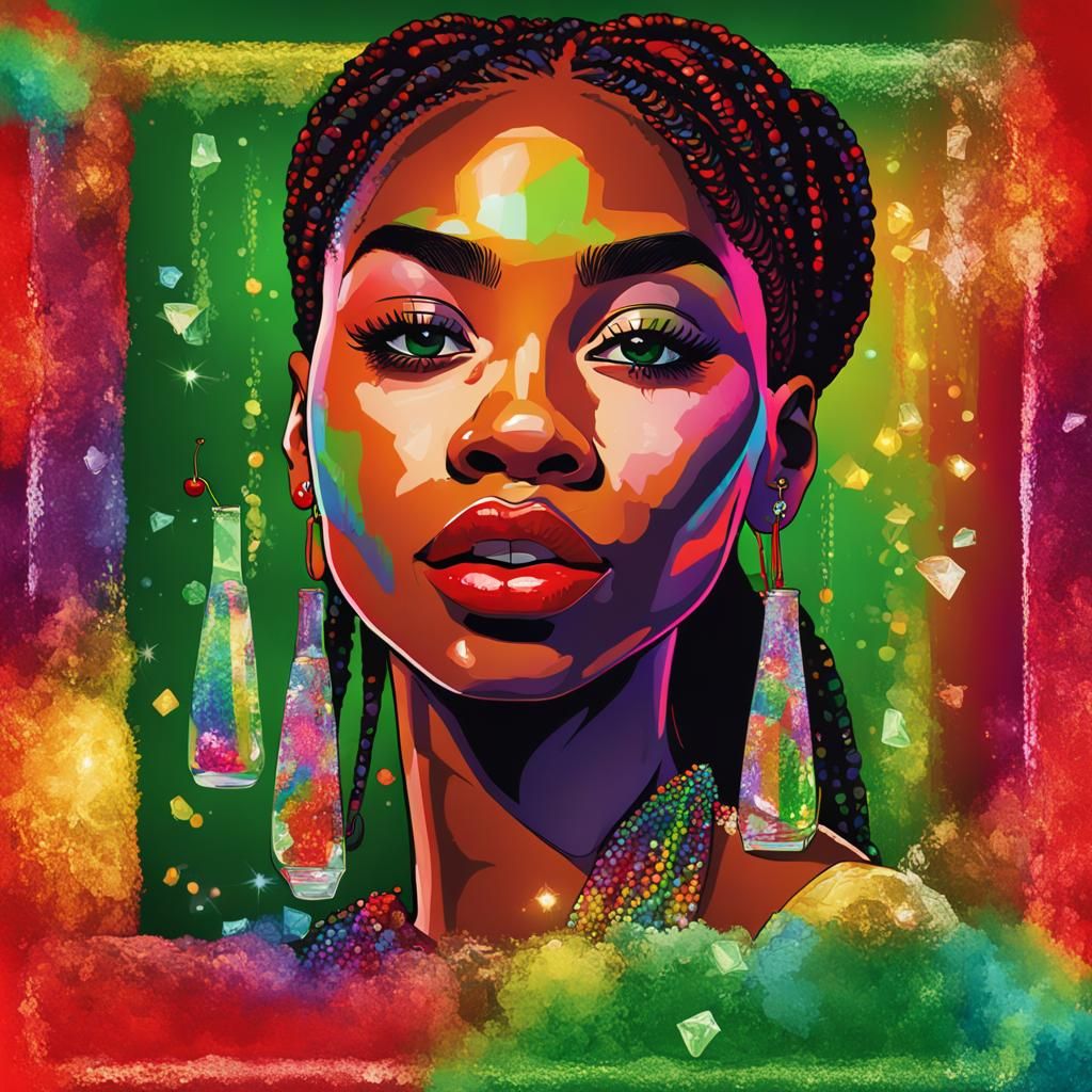 Rainbow Glass of Ice Water with Portrait, Digital Art
