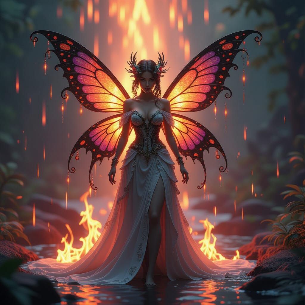 Intricate Fairy Amidst Fire Rain