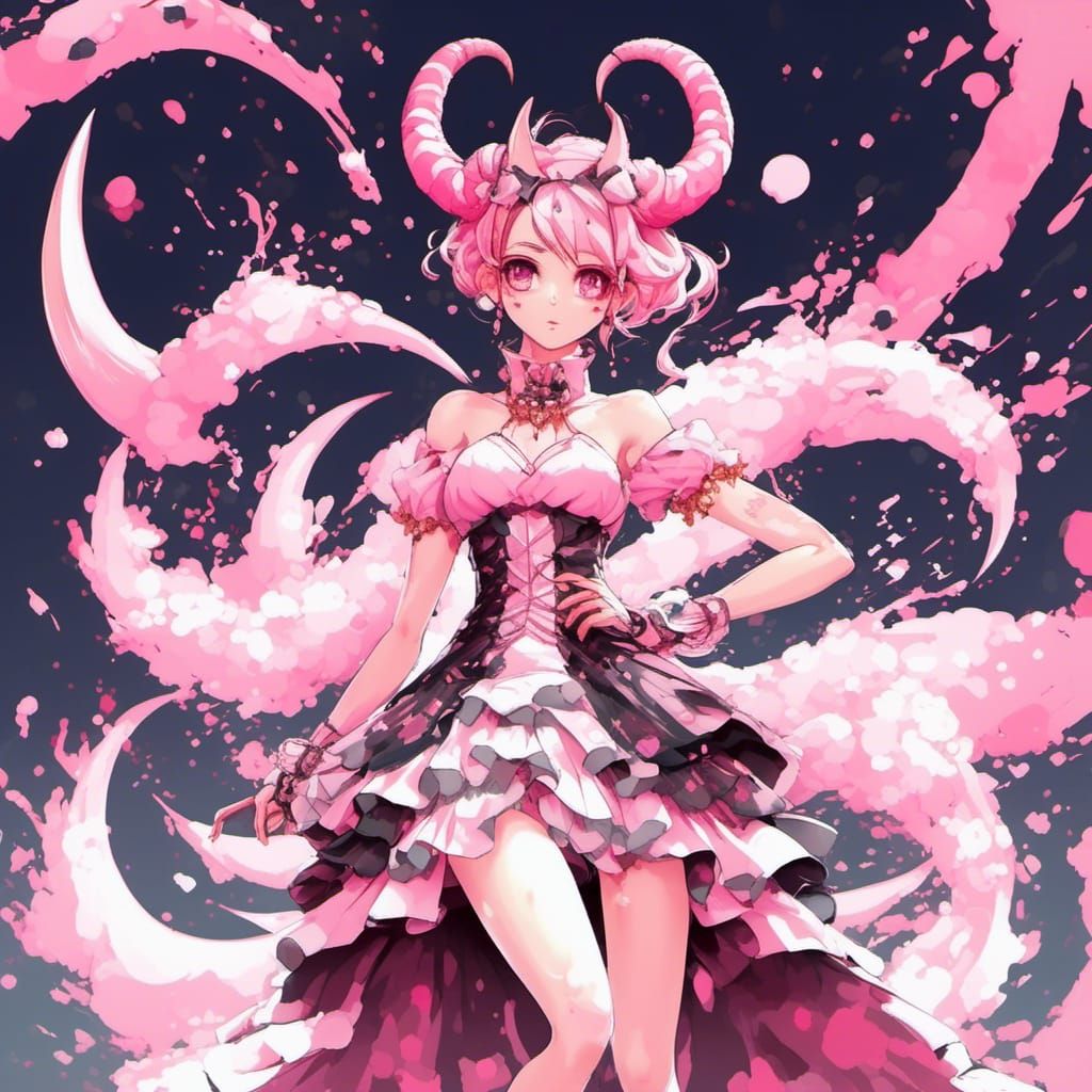 Magical Pink Tiefling Girl in Graffiti Art Style