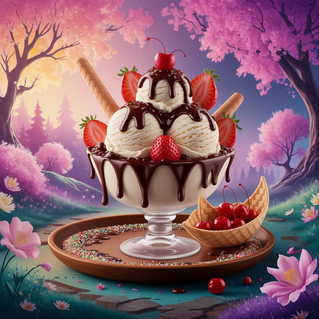 Enchanted Forest Ice Cream Sundae Fantasy Art