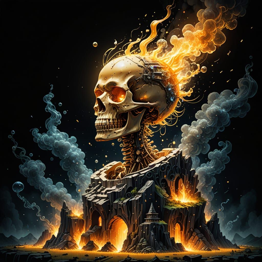 A Whimsical Far Future Timeline in Glowing Golden Fire