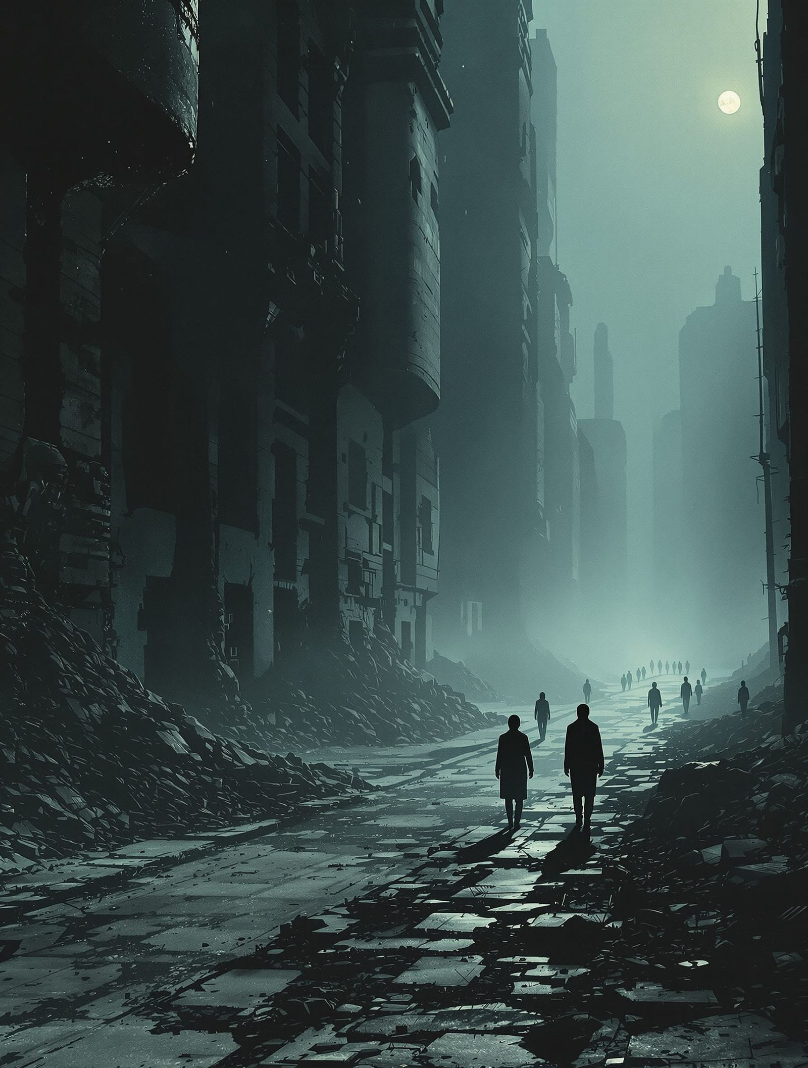 Post-Apocalyptic Cityscape With Hollow Figures