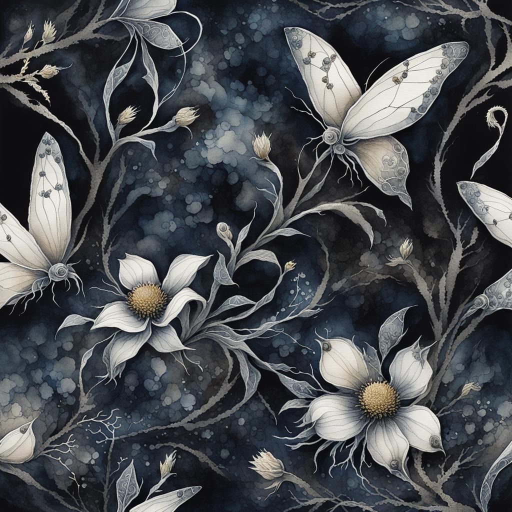 Eerie Dark Academia Flowers and Textile Design