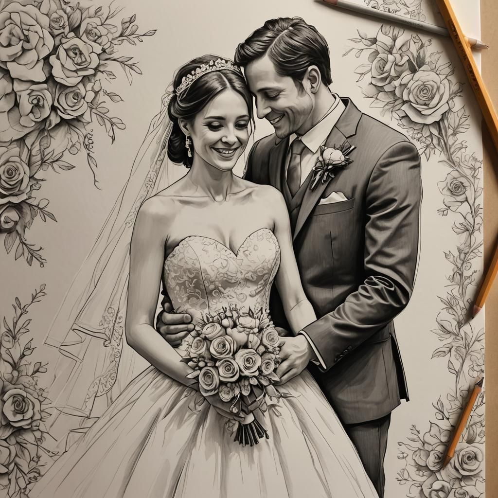 Elegant Wedding Scene in Detailed Pencil Sketch