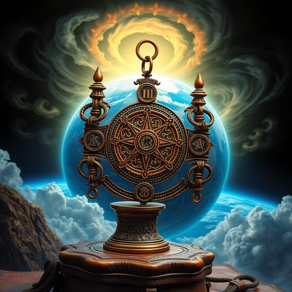 Antique Four-Pole Magnet in Hermetic Art Style