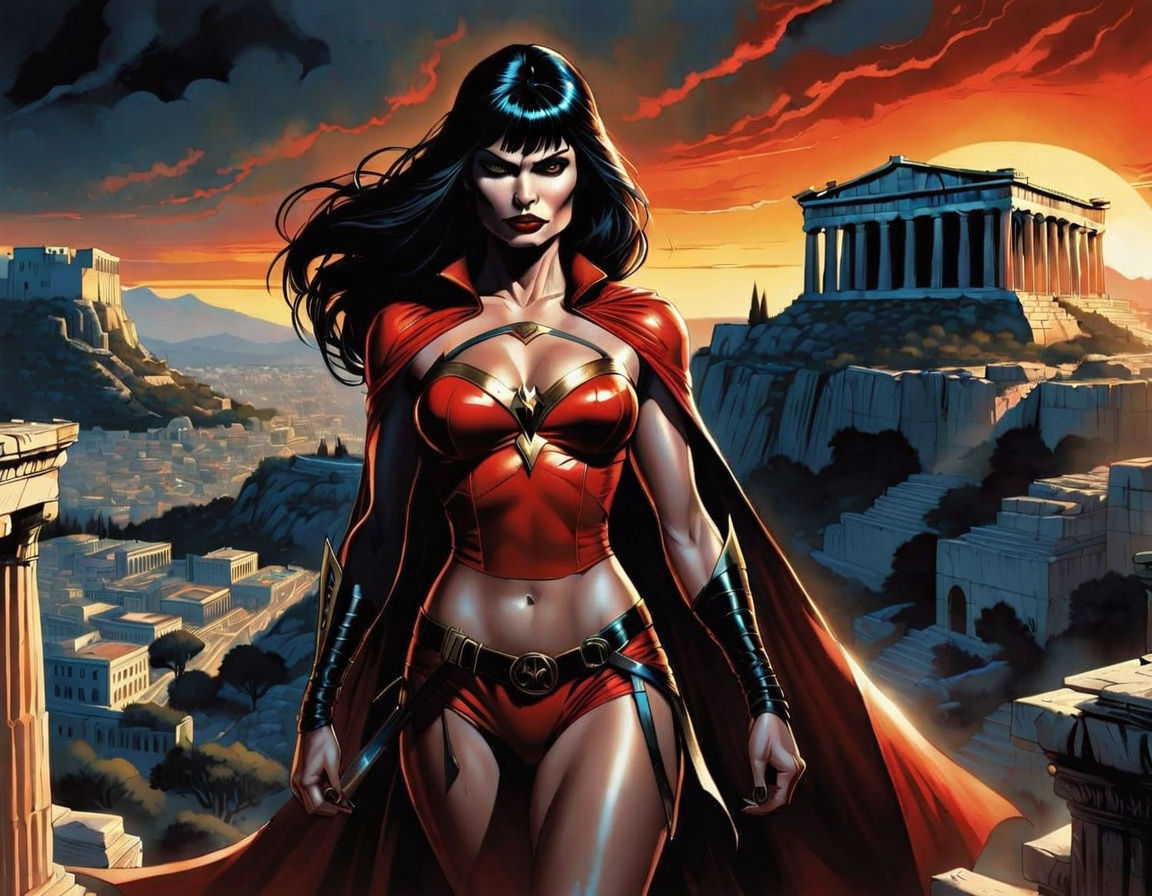 Vampirella at Sunset on the Acropolis in Jim Lee's Comic Art...