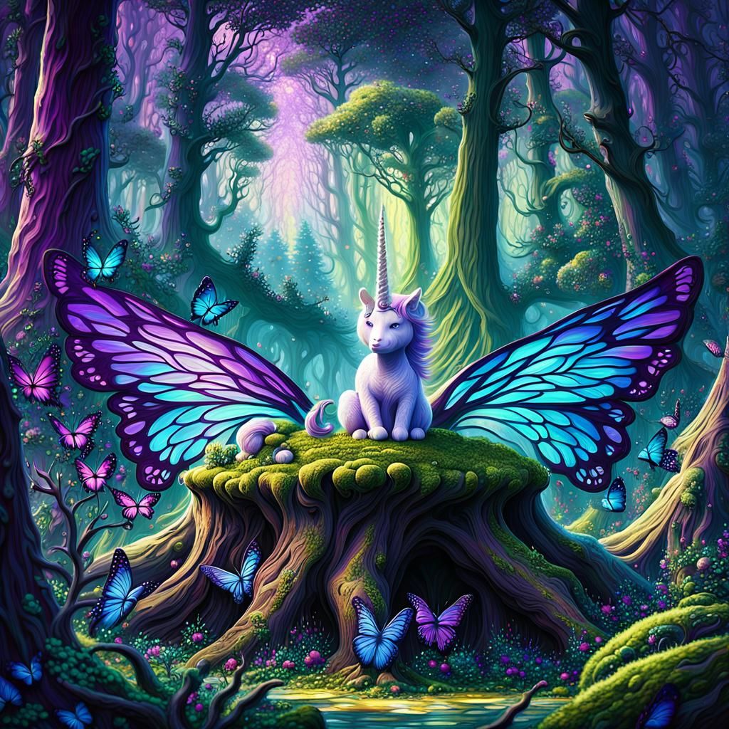 Cat with Unicorn Horn and Butterfly Wings