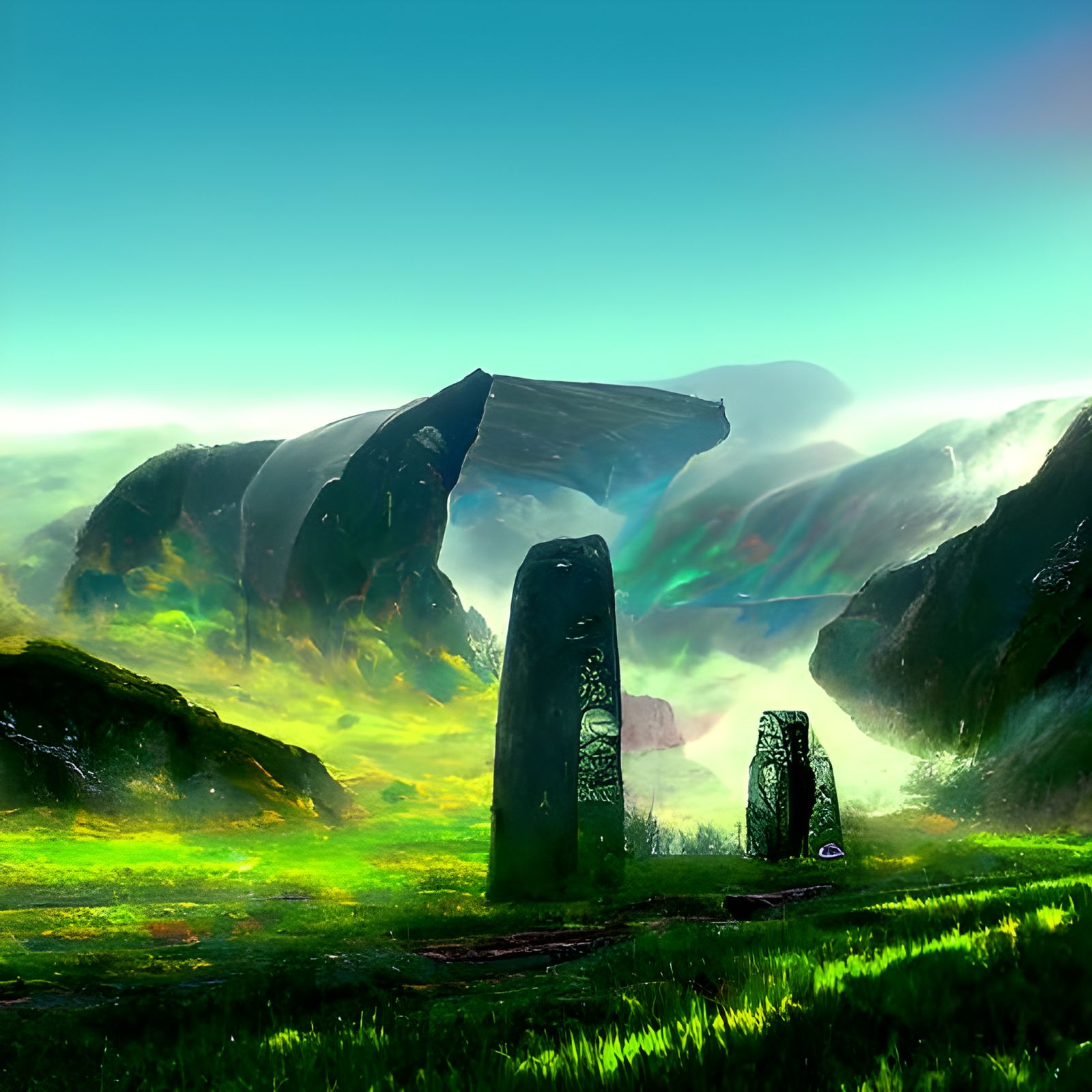 Misty Celtic Ruins with Standing Stones in Cel-Shading
