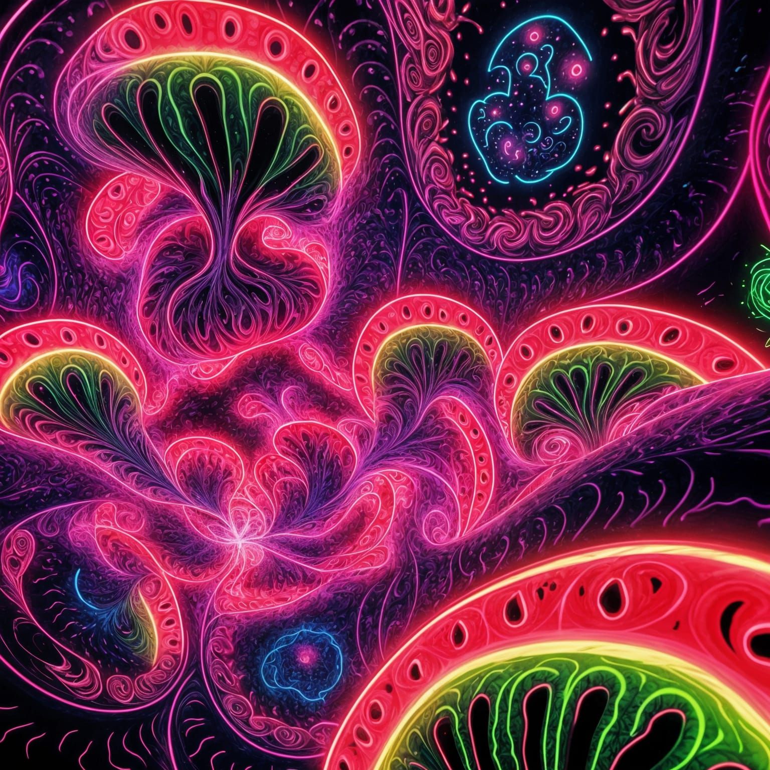 Rave Party Inside a Watermelon with Fractals