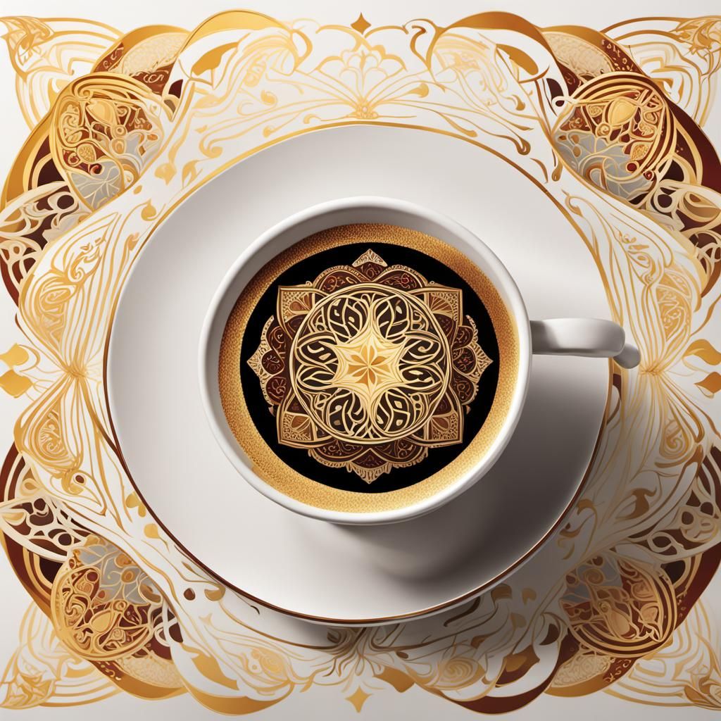 Luxurious Coffee Cup in Hurufiyya Style