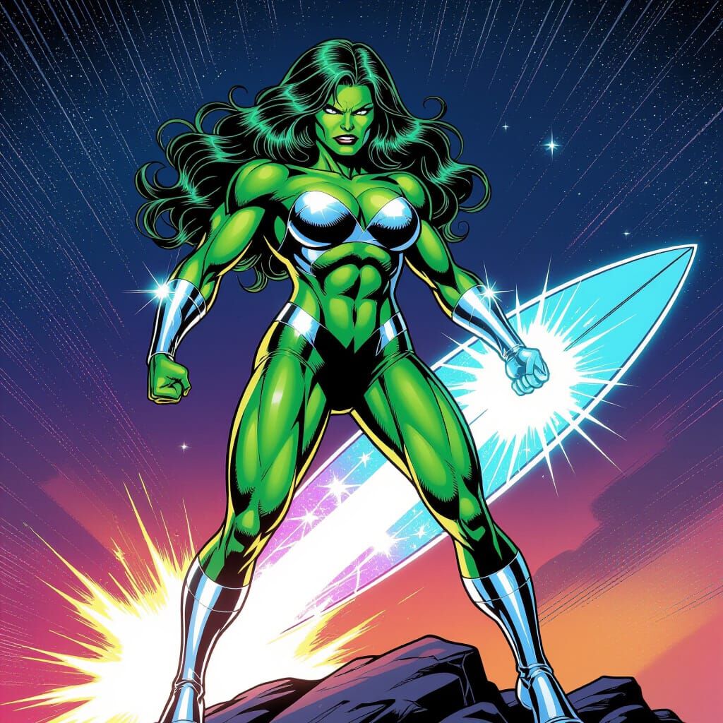 She-Hulk Silver Surfer Fusion in Comic Art Style