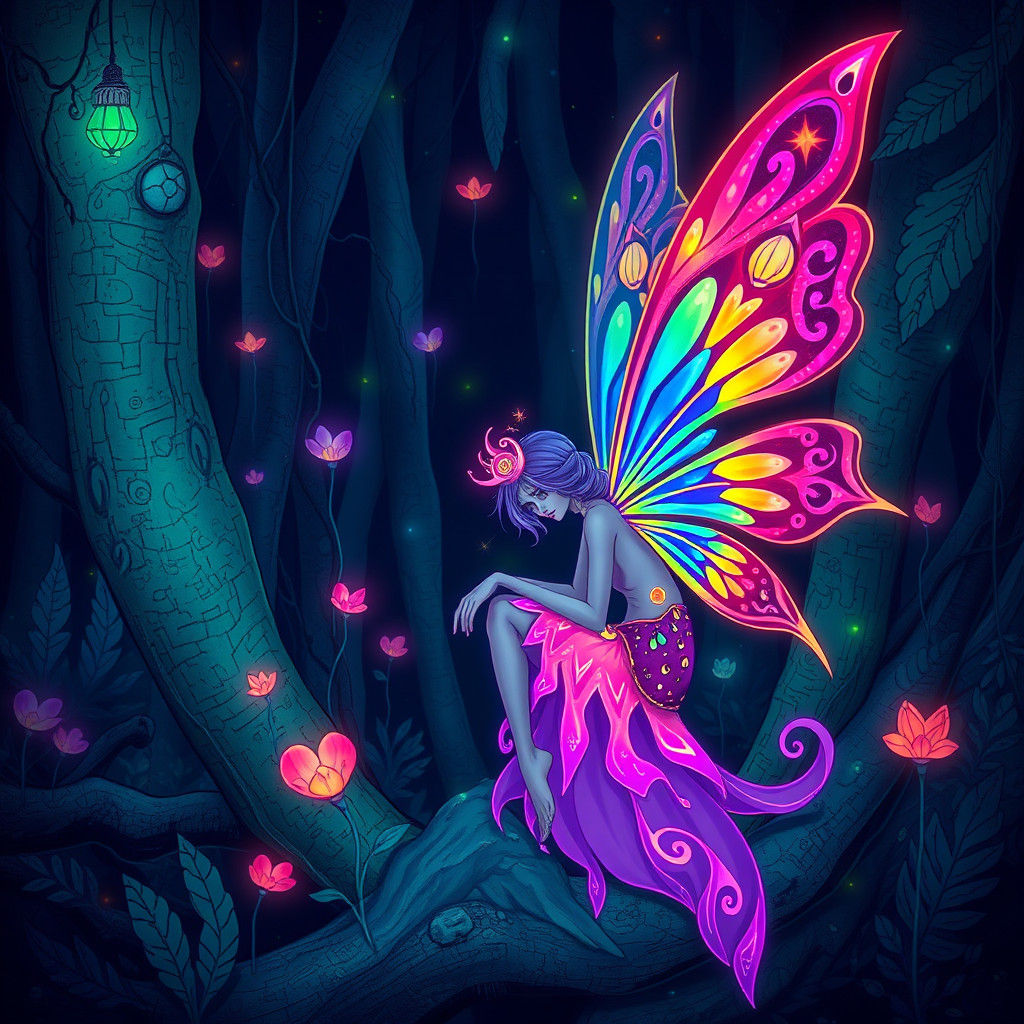 Glow Fairy in Midnight Forest: Digital Art