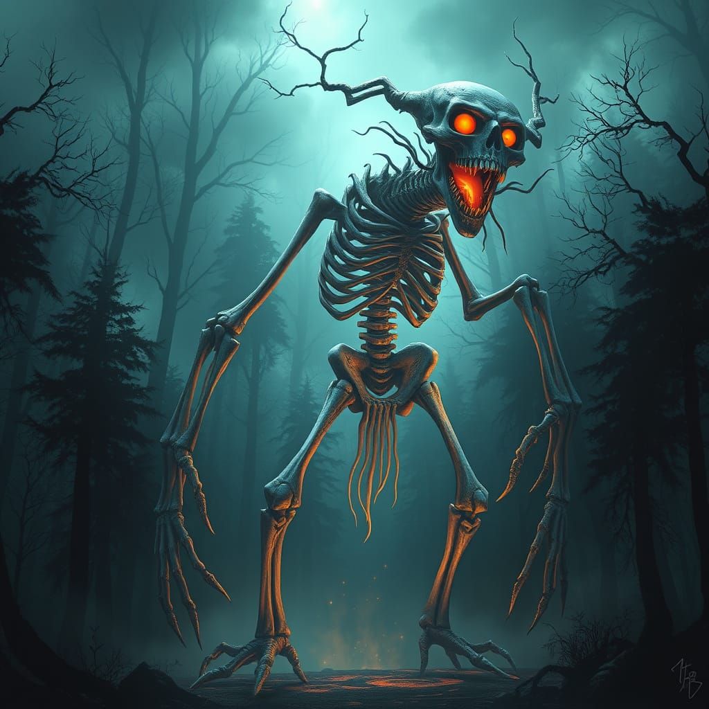 Gashadokuro in Dark Mystical Forest, Surrealist Style