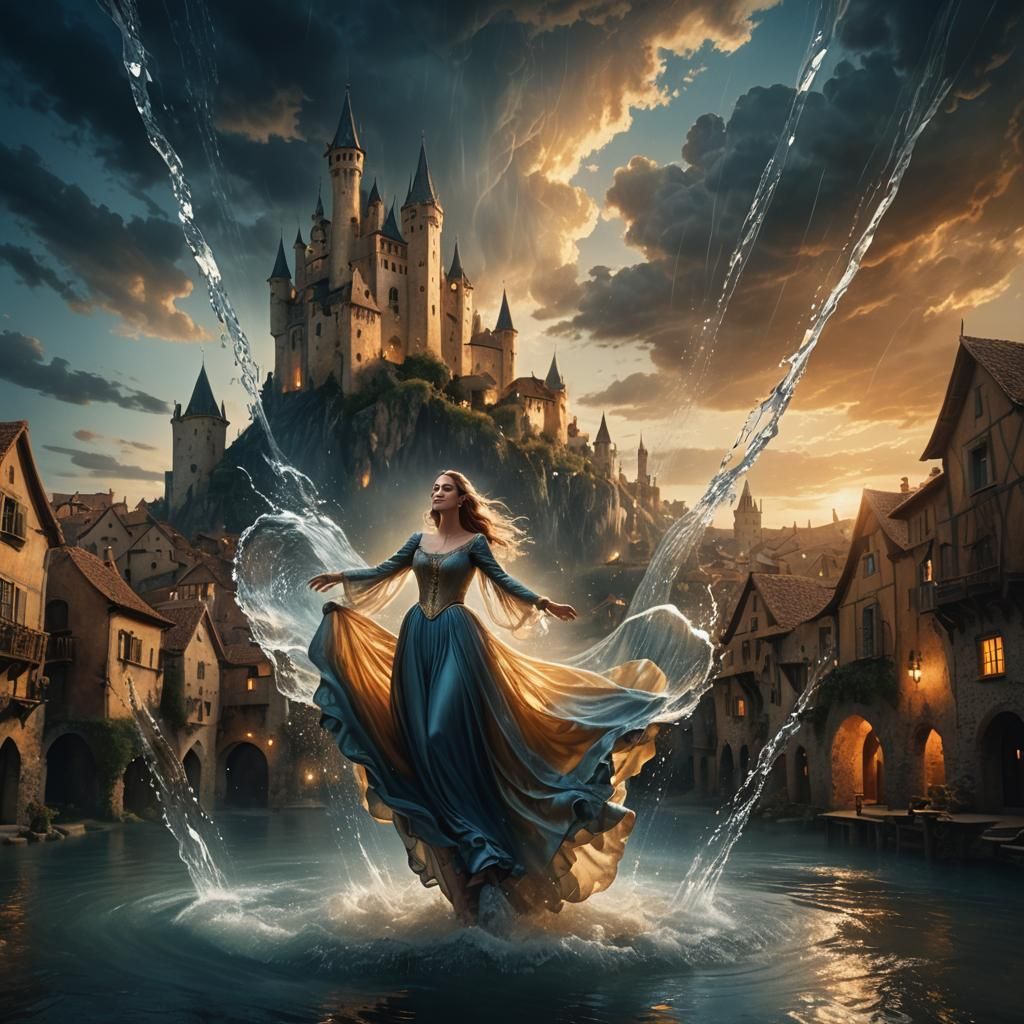 Woman in Water Droplet: Surreal Matte Painting