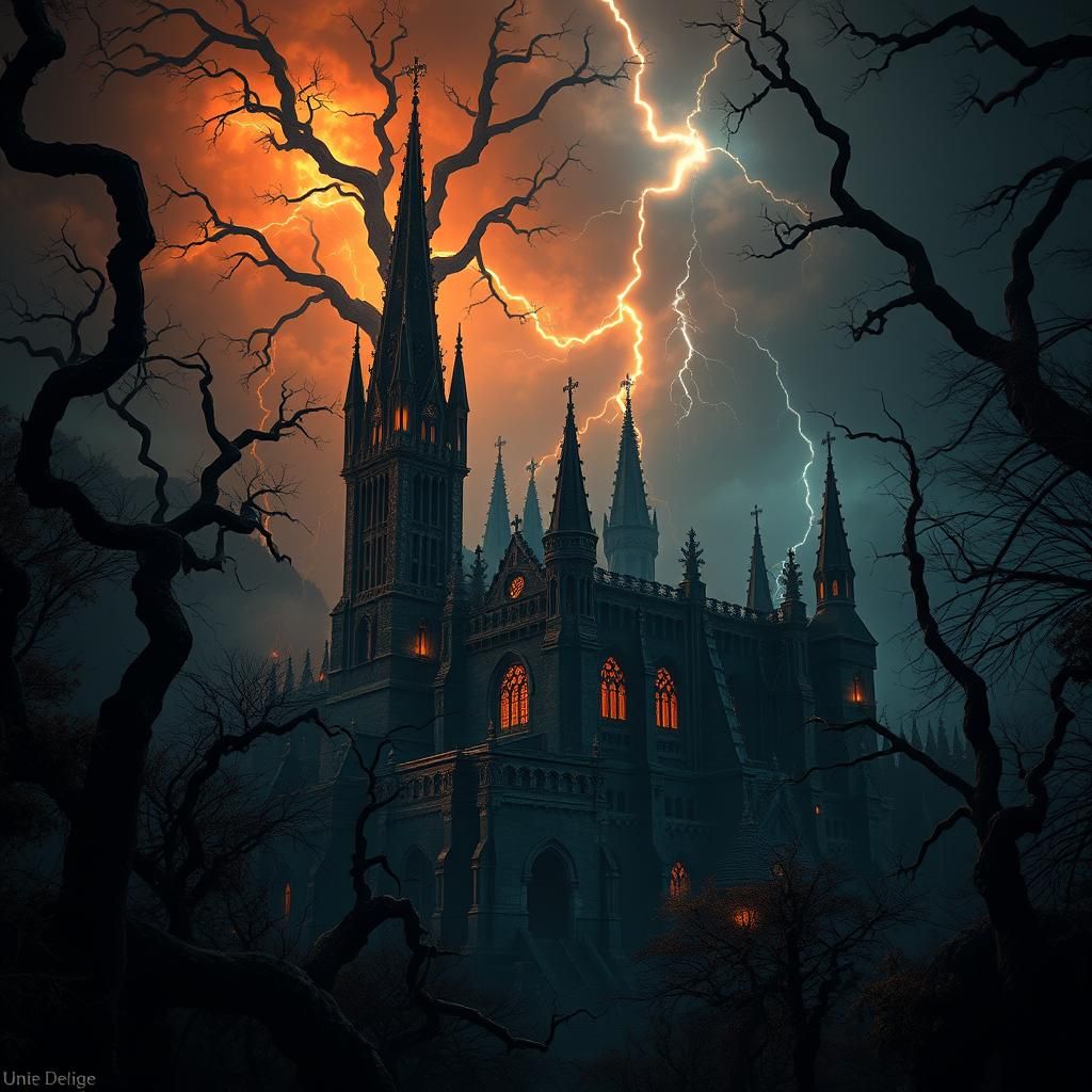 Mystical Gothic Cathedral in Ancient Forest