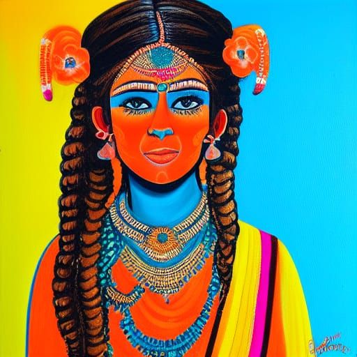 Exotic Indian Girl in Expressionist Painting