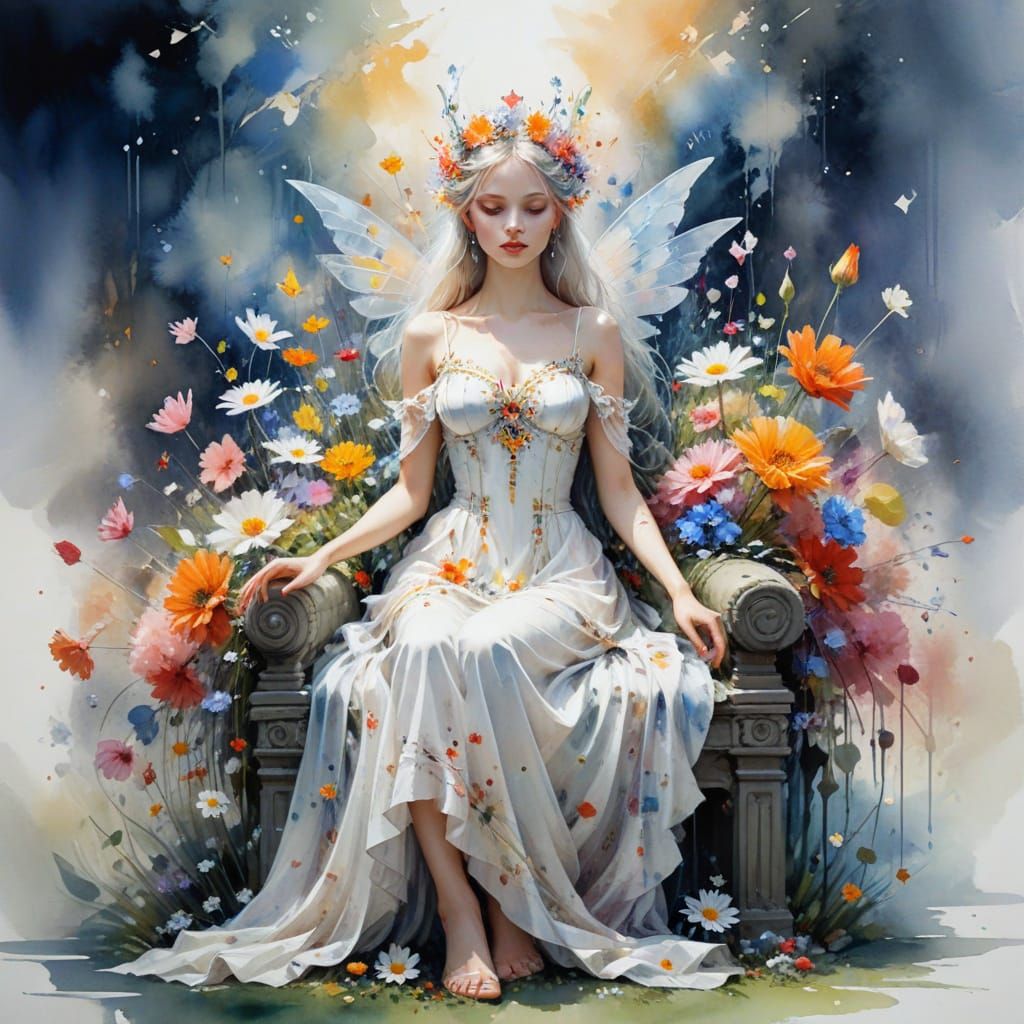 Enchanting Fairy Queen Reigns on Floral Throne