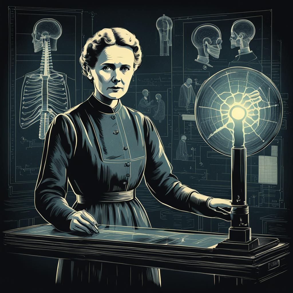 Marie Curie Illustration in Old Laboratory Setting