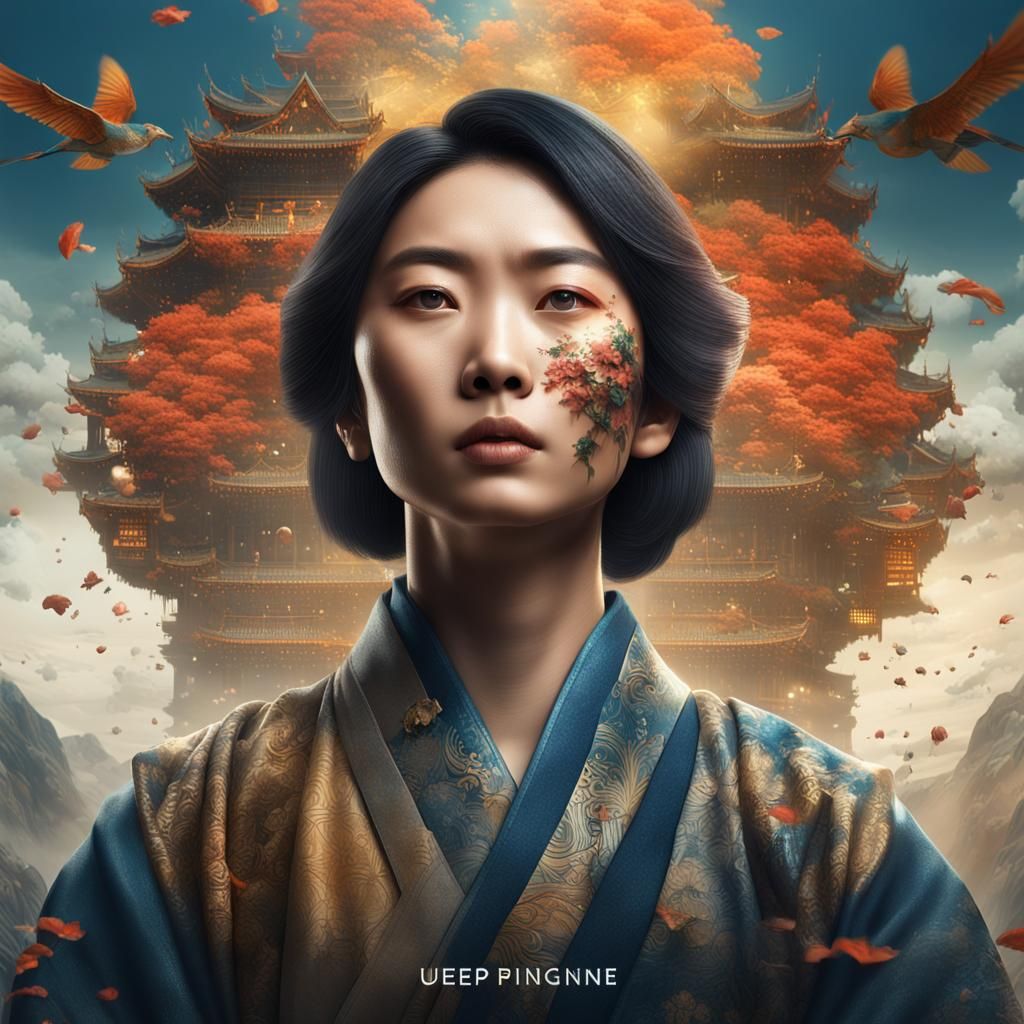 Resilient Asian Woman: A Powerful Double Exposure Portrait