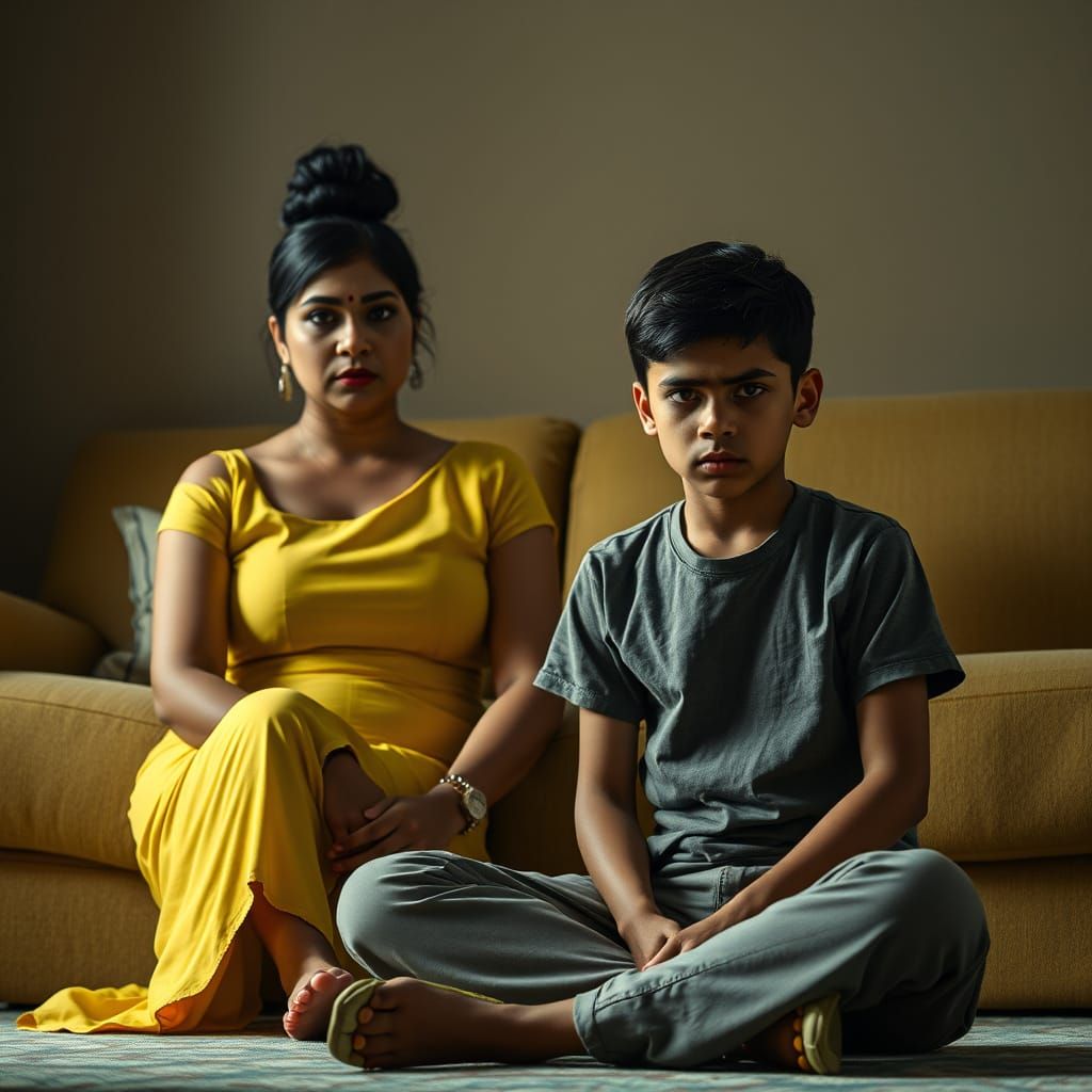 Indian Woman Admonishes Young Man, Cinematic Film Still