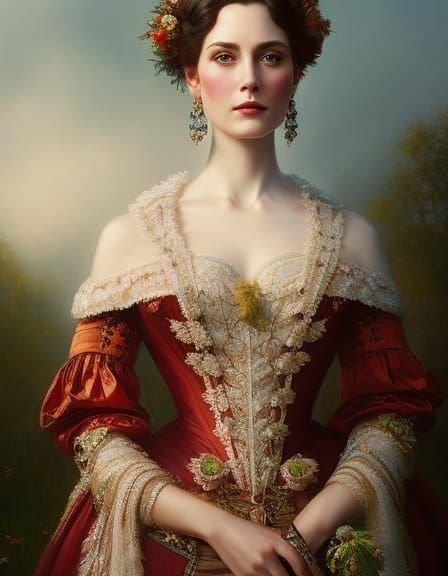 Victorian Beauty Portrait in Detailed Oil Painting Style