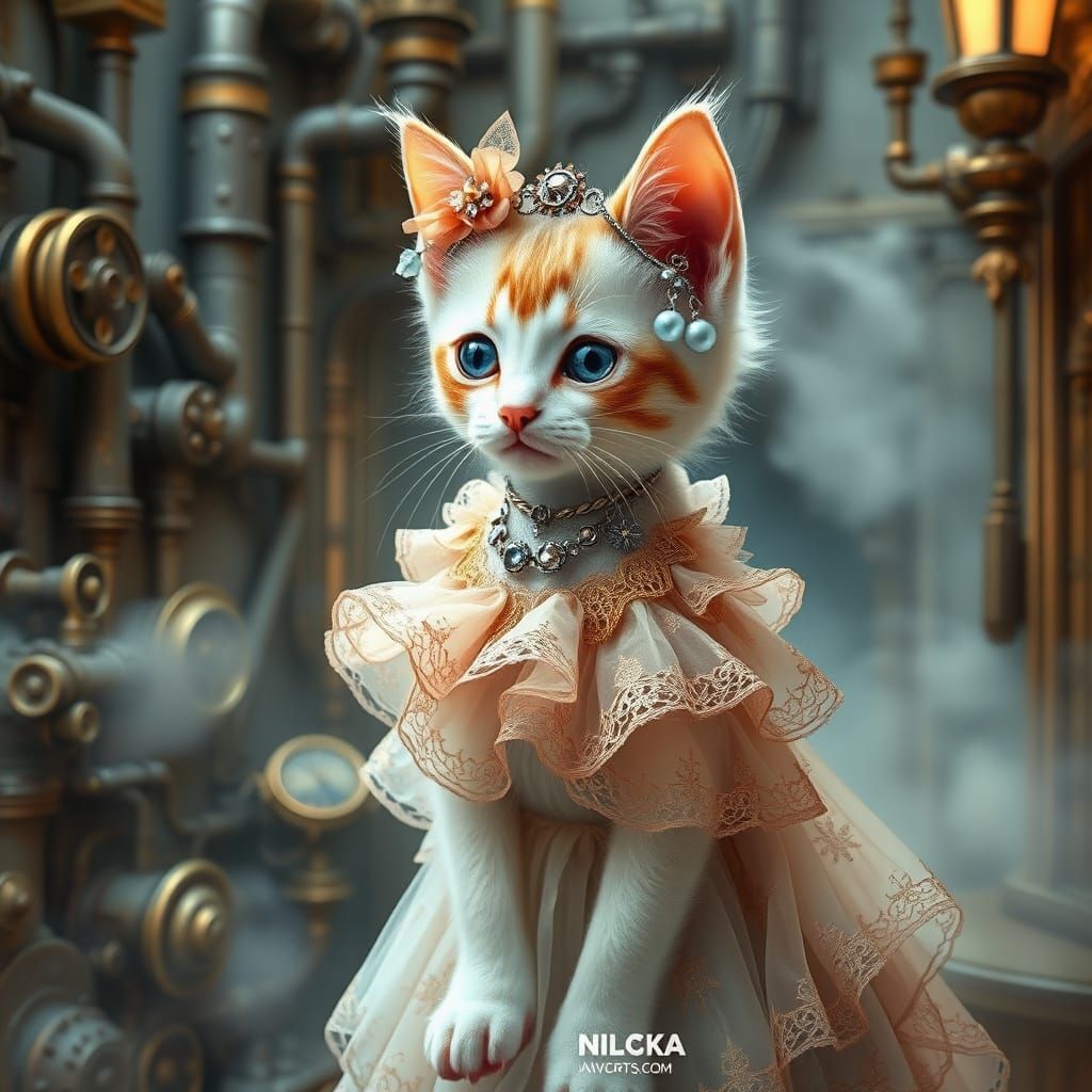 Steampunk Kitten in Elegant Victorian Gown