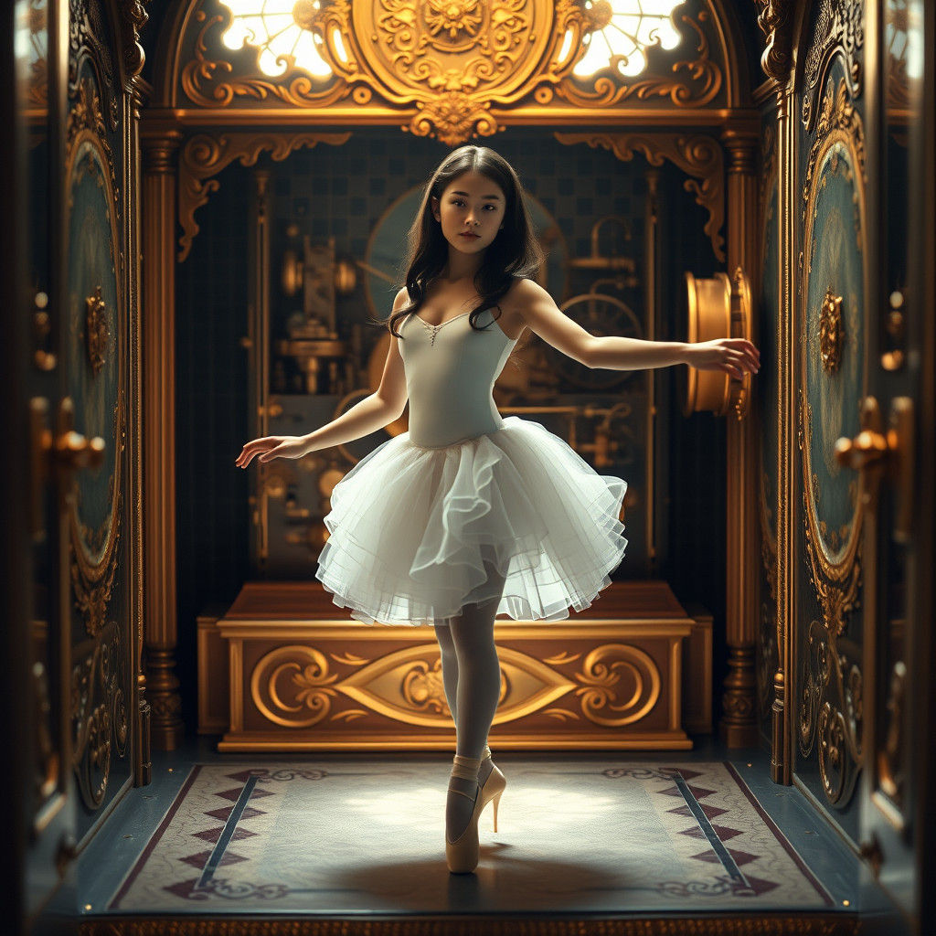Ethereal Ballerina in Ornate Music Box, Cinematic Film Style