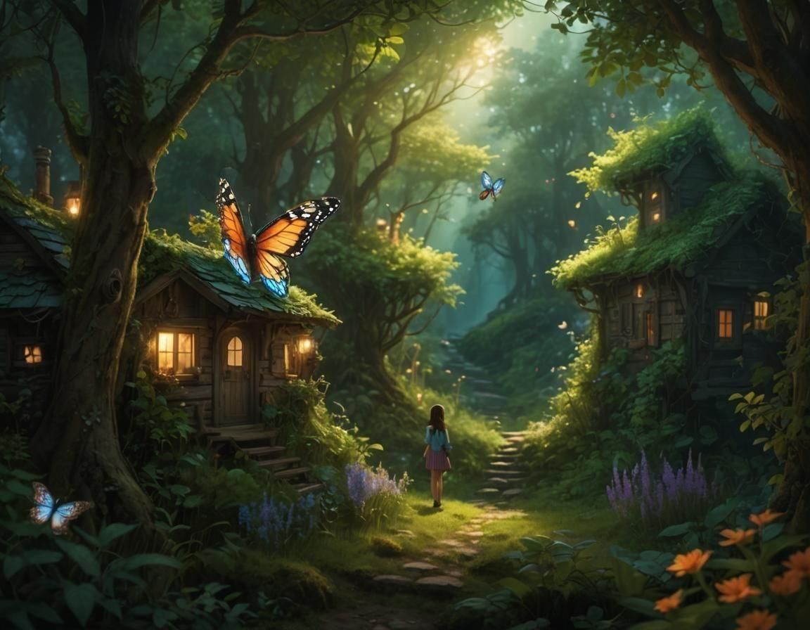 Magical Forest Girl with Butterfly Wings